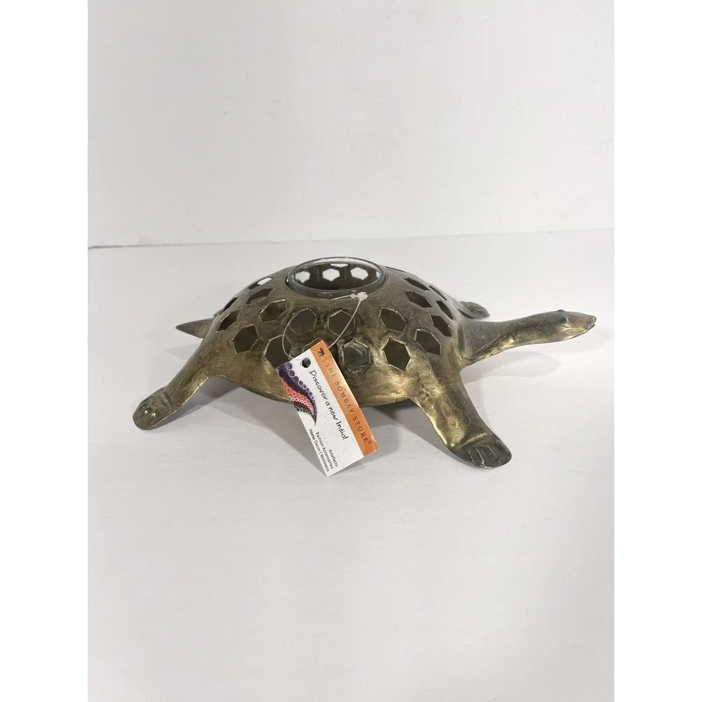 The Bombay Store Golden Brass Turtle Candle Holder Votive Rustic Boho With Tag